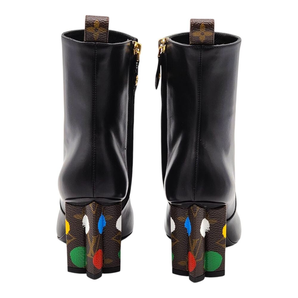 Louis Vuitton x Yayoi Kusama Ankle Leather Boots Black Monogram EU 35 US 5 - New - Picture 5 of 10
